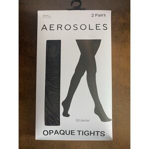 Aerosoles 2 Pair Opaque Tights Womens Size Small 50 Denier Black NIB
